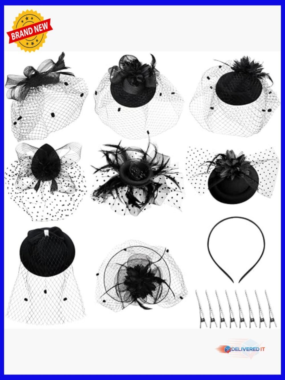 8 Pack Fascinators Veil Hat with Feathers for Tea Party Church Costume